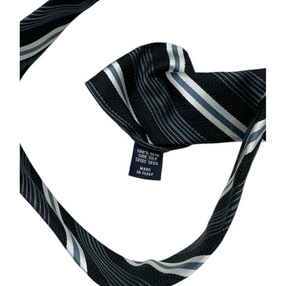 PAL ZILERI Men's 100% Silk Necktie LUXURY Tie XL Black Blue Striped W:3.4" EUC - Picture 3 of 5